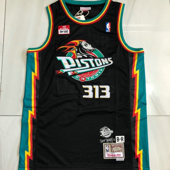 Maillot de Basket #313 Shady Pistons Slim Shad MN authentique Noir